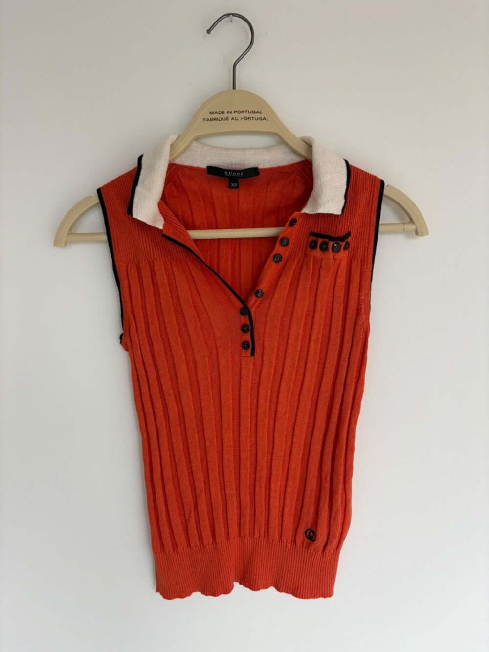 Orange Ribbed Sleeveless Knit Polo Top ā Size XS